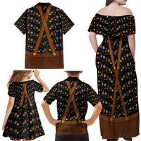 Traditional German Costume - Lederhosen and Soft Pretzel Family Matching Off Shoulder Maxi Dress and Hawaiian Shirt Folk Floral Pattern Style