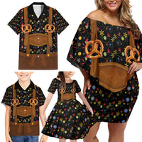 Traditional German Costume - Lederhosen and Soft Pretzel Family Matching Off Shoulder Short Dress and Hawaiian Shirt Folk Floral Pattern Style