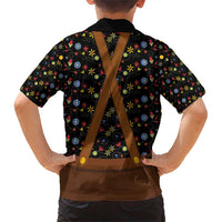 Traditional German Costume - Lederhosen and Soft Pretzel Family Matching Short Sleeve Bodycon Dress and Hawaiian Shirt Folk Floral Pattern Style