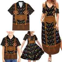 Traditional German Costume - Lederhosen and Soft Pretzel Family Matching Summer Maxi Dress and Hawaiian Shirt Folk Floral Pattern Style