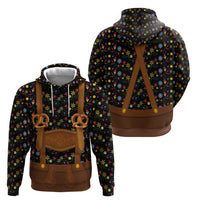 Traditional German Costume - Lederhosen and Soft Pretzel Hoodie Folk Floral Pattern Style