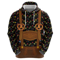 Traditional German Costume - Lederhosen and Soft Pretzel Hoodie Folk Floral Pattern Style