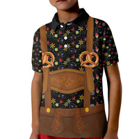 Traditional German Costume - Lederhosen and Soft Pretzel Kid Polo Shirt Folk Floral Pattern Style