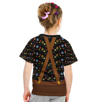 Traditional German Costume - Lederhosen and Soft Pretzel Kid T Shirt Folk Floral Pattern Style