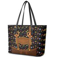 Traditional German Costume - Lederhosen and Soft Pretzel Leather Tote Bag Folk Floral Pattern Style