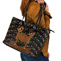 Traditional German Costume - Lederhosen and Soft Pretzel Leather Tote Bag Folk Floral Pattern Style