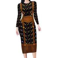 Traditional German Costume - Lederhosen and Soft Pretzel Long Sleeve Bodycon Dress Folk Floral Pattern Style