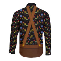Traditional German Costume - Lederhosen and Soft Pretzel Long Sleeve Button Shirt Folk Floral Pattern Style
