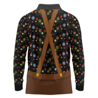 Traditional German Costume - Lederhosen and Soft Pretzel Long Sleeve Polo Shirt Folk Floral Pattern Style
