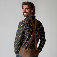 Traditional German Costume - Lederhosen and Soft Pretzel Long Sleeve Polo Shirt Folk Floral Pattern Style