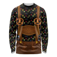Traditional German Costume - Lederhosen and Soft Pretzel Long Sleeve Shirt Folk Floral Pattern Style