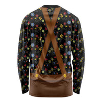 Traditional German Costume - Lederhosen and Soft Pretzel Long Sleeve Shirt Folk Floral Pattern Style