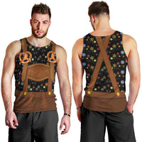 Traditional German Costume - Lederhosen and Soft Pretzel Men Tank Top Folk Floral Pattern Style