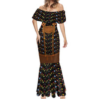 Traditional German Costume - Lederhosen and Soft Pretzel Mermaid Dress Folk Floral Pattern Style