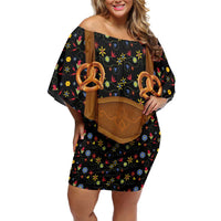 Traditional German Costume - Lederhosen and Soft Pretzel Off Shoulder Short Dress Folk Floral Pattern Style
