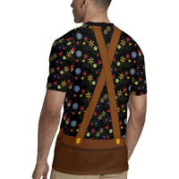 Traditional German Costume - Lederhosen and Soft Pretzel Rugby Jersey Folk Floral Pattern Style