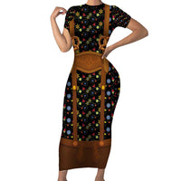 Traditional German Costume - Lederhosen and Soft Pretzel Short Sleeve Bodycon Dress Folk Floral Pattern Style