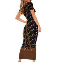 Traditional German Costume - Lederhosen and Soft Pretzel Short Sleeve Bodycon Dress Folk Floral Pattern Style