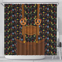 Traditional German Costume - Lederhosen and Soft Pretzel Shower Curtain Folk Floral Pattern Style