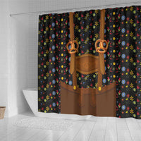 Traditional German Costume - Lederhosen and Soft Pretzel Shower Curtain Folk Floral Pattern Style