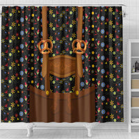 Traditional German Costume - Lederhosen and Soft Pretzel Shower Curtain Folk Floral Pattern Style