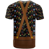Traditional German Costume - Lederhosen and Soft Pretzel T Shirt Folk Floral Pattern Style