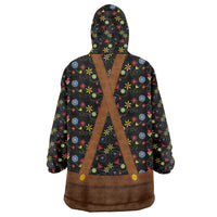 Traditional German Costume - Lederhosen and Soft Pretzel Wearable Blanket Hoodie Folk Floral Pattern Style