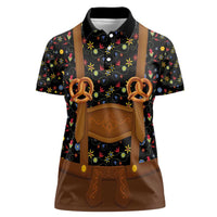 Traditional German Costume - Lederhosen and Soft Pretzel Women Polo Shirt Folk Floral Pattern Style