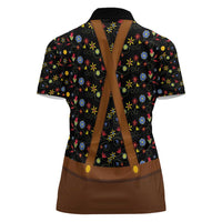 Traditional German Costume - Lederhosen and Soft Pretzel Women Polo Shirt Folk Floral Pattern Style