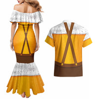 Traditional German Costume - Lederhosen and Soft Pretzel Couples Matching Mermaid Dress and Hawaiian Shirt Oktoberfest Beer Head Funny Style
