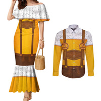 Traditional German Costume - Lederhosen and Soft Pretzel Couples Matching Mermaid Dress and Long Sleeve Button Shirt Oktoberfest Beer Head Funny Style