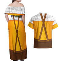 Traditional German Costume - Lederhosen and Soft Pretzel Couples Matching Off Shoulder Maxi Dress and Hawaiian Shirt Oktoberfest Beer Head Funny Style