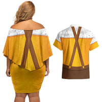 Traditional German Costume - Lederhosen and Soft Pretzel Couples Matching Off Shoulder Short Dress and Hawaiian Shirt Oktoberfest Beer Head Funny Style