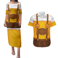 Traditional German Costume - Lederhosen and Soft Pretzel Couples Matching Puletasi and Hawaiian Shirt Oktoberfest Beer Head Funny Style