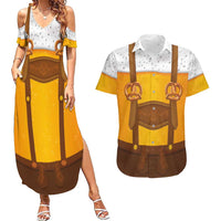 Traditional German Costume - Lederhosen and Soft Pretzel Couples Matching Summer Maxi Dress and Hawaiian Shirt Oktoberfest Beer Head Funny Style