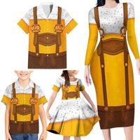 Traditional German Costume - Lederhosen and Soft Pretzel Family Matching Long Sleeve Bodycon Dress and Hawaiian Shirt Oktoberfest Beer Head Funny Style