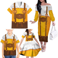 Traditional German Costume - Lederhosen and Soft Pretzel Family Matching Off The Shoulder Long Sleeve Dress and Hawaiian Shirt Oktoberfest Beer Head Funny Style