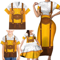 Traditional German Costume - Lederhosen and Soft Pretzel Family Matching Short Sleeve Bodycon Dress and Hawaiian Shirt Oktoberfest Beer Head Funny Style