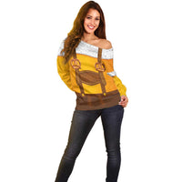 Traditional German Costume - Lederhosen and Soft Pretzel Off Shoulder Sweater Oktoberfest Beer Head Funny Style