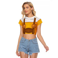 Traditional German Costume - Lederhosen and Soft Pretzel Raglan Cropped T Shirt Oktoberfest Beer Head Funny Style