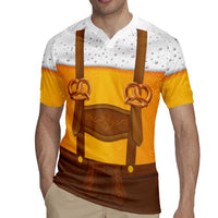 Traditional German Costume - Lederhosen and Soft Pretzel Rugby Jersey Oktoberfest Beer Head Funny Style