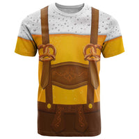 Traditional German Costume - Lederhosen and Soft Pretzel T Shirt Oktoberfest Beer Head Funny Style