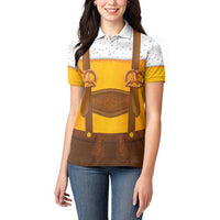 Traditional German Costume - Lederhosen and Soft Pretzel Women Polo Shirt Oktoberfest Beer Head Funny Style