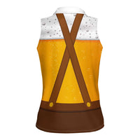 Traditional German Costume - Lederhosen and Soft Pretzel Women Sleeveless Polo Shirt Oktoberfest Beer Head Funny Style