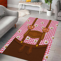 Traditional German Costume - Lederhosen and Soft Pretzel Area Rug Blue Plaid Pattern with Edelweiss Flowers