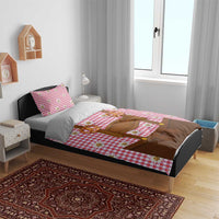 Traditional German Costume - Lederhosen and Soft Pretzel Bedding Set Blue Plaid Pattern with Edelweiss Flowers