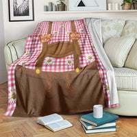 Traditional German Costume - Lederhosen and Soft Pretzel Blanket Blue Plaid Pattern with Edelweiss Flowers