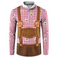 Traditional German Costume - Lederhosen and Soft Pretzel Button Sweatshirt Blue Plaid Pattern with Edelweiss Flowers