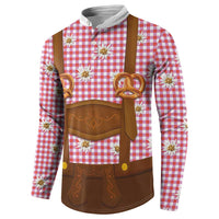 Traditional German Costume - Lederhosen and Soft Pretzel Button Sweatshirt Blue Plaid Pattern with Edelweiss Flowers