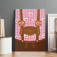 Traditional German Costume - Lederhosen and Soft Pretzel Canvas Wall Art Blue Plaid Pattern with Edelweiss Flowers